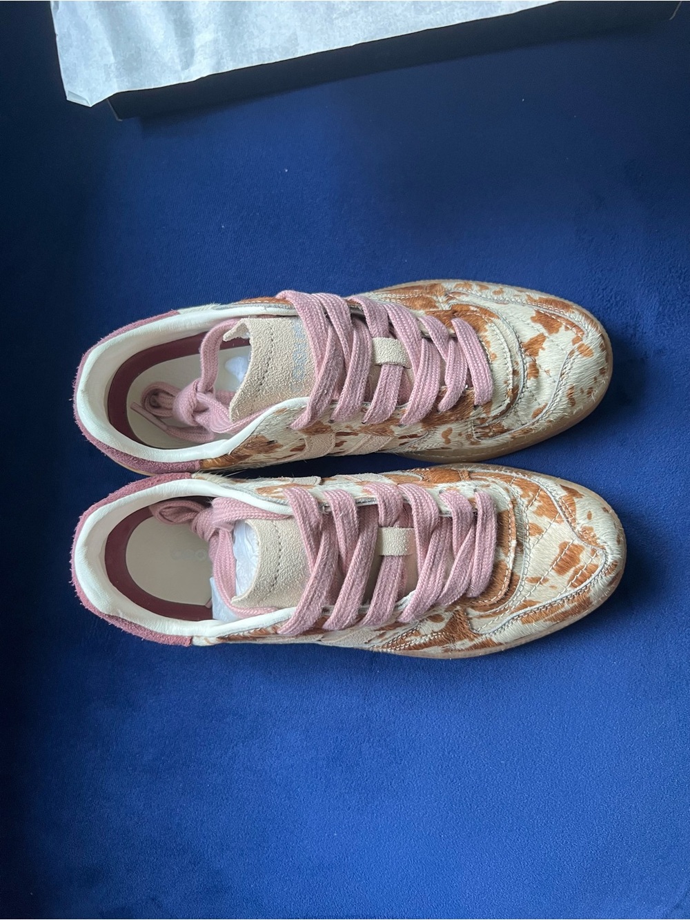 Coolway Women's Suede Leather Cream and Brown Cow Print Sneakers New Size US 6 - Picture 8 of 11